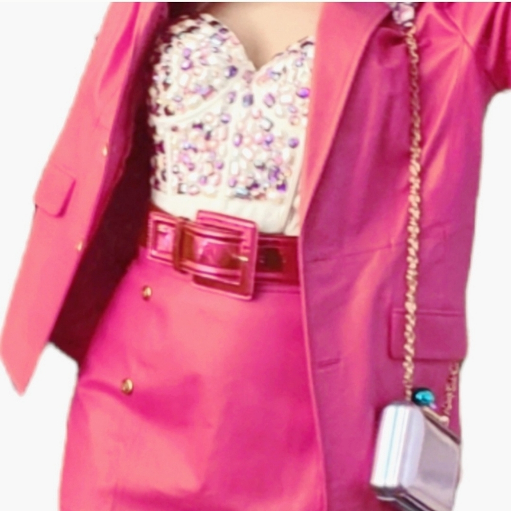 NWT Barbie Pink Leather Skirt Suit